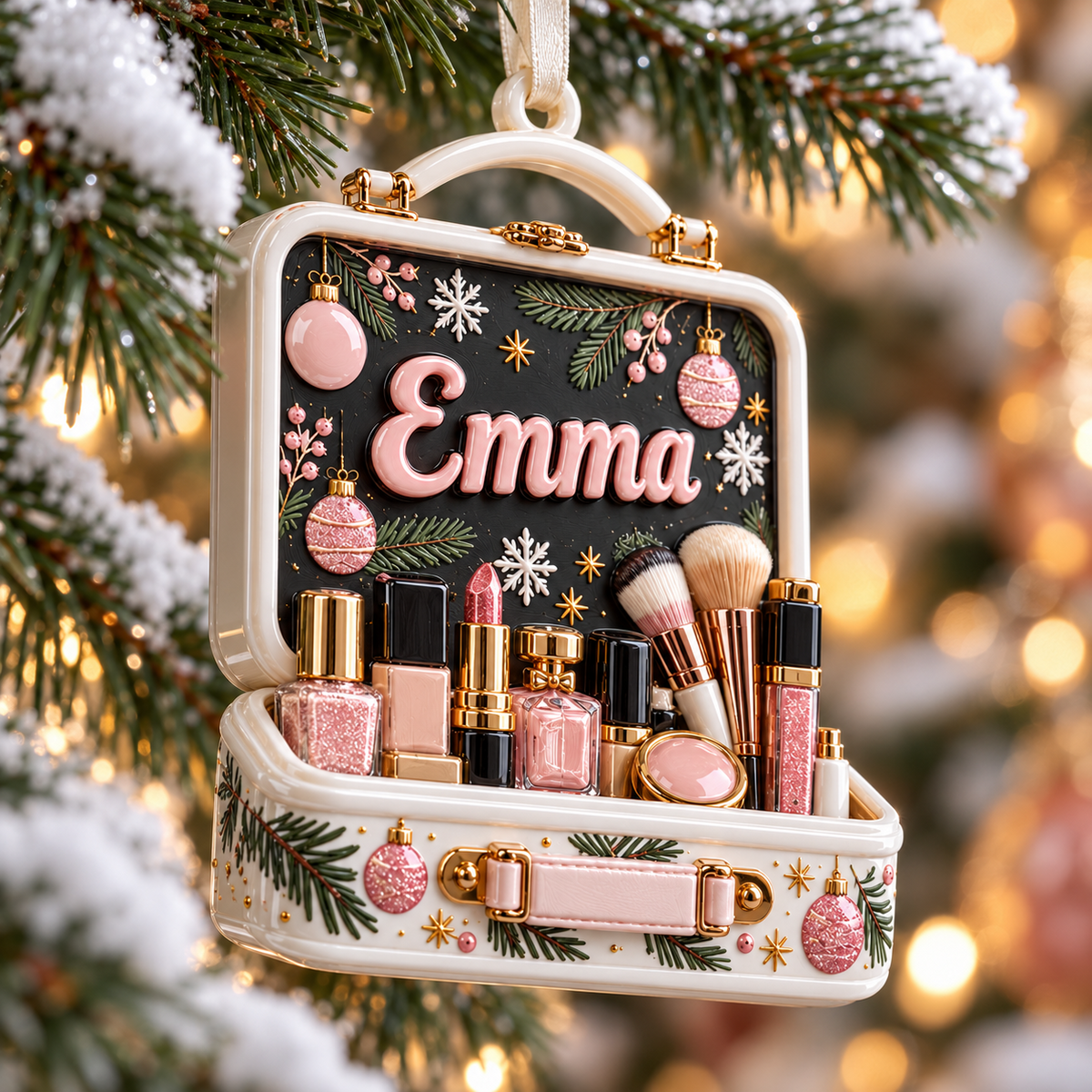 Makeup Vanity Case Holiday Tree Hanging Keepsake - 3D Relief Ornament