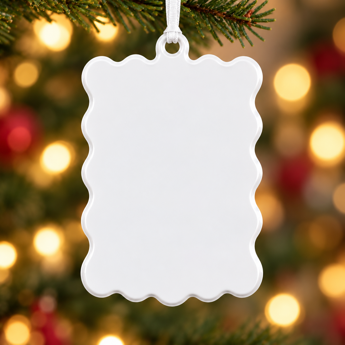 Christmas Teddy Bear with Gift Box Scalloped Holiday Keepsake - 3D Relief Ornament