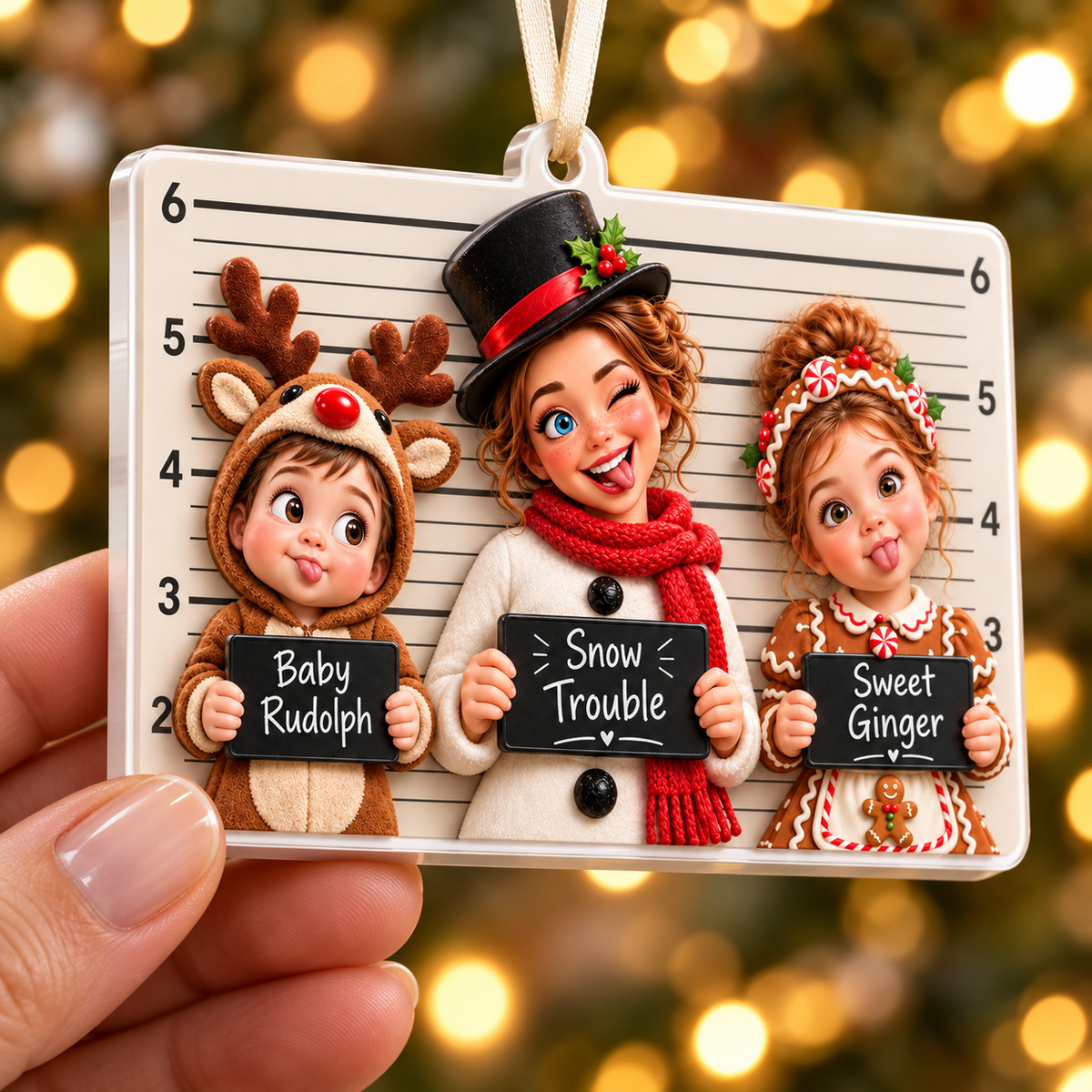 Christmas Mugshot Lineup Kids Costumes Rectangular Hanging Holiday Keepsake - 3D Relief Ornament