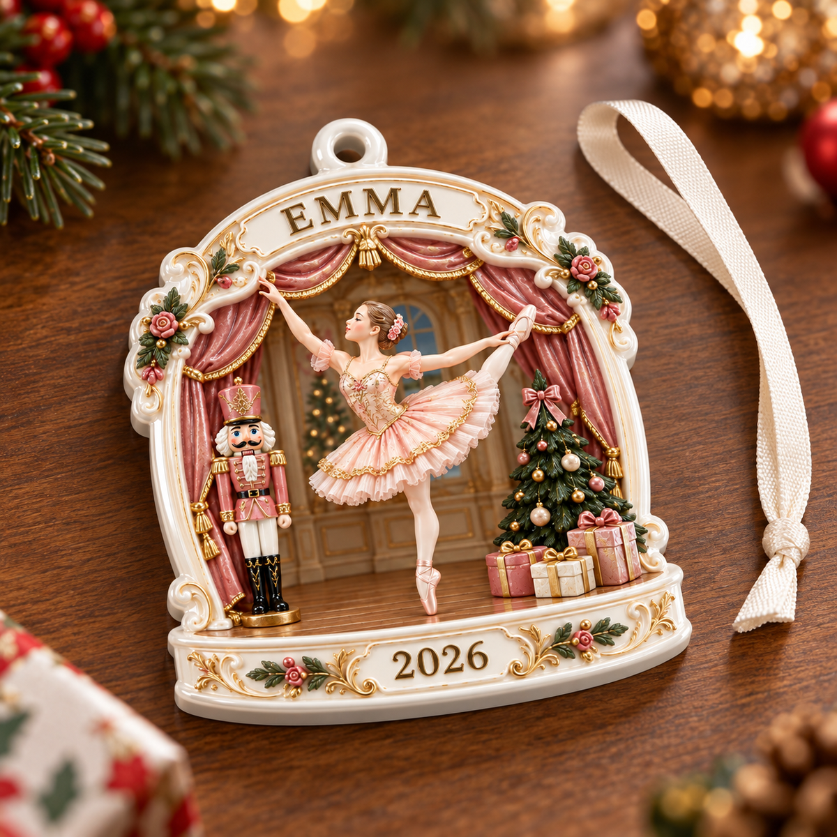 Ballerina Stage Scene Christmas Holiday Keepsake - 3D Relief Ornament