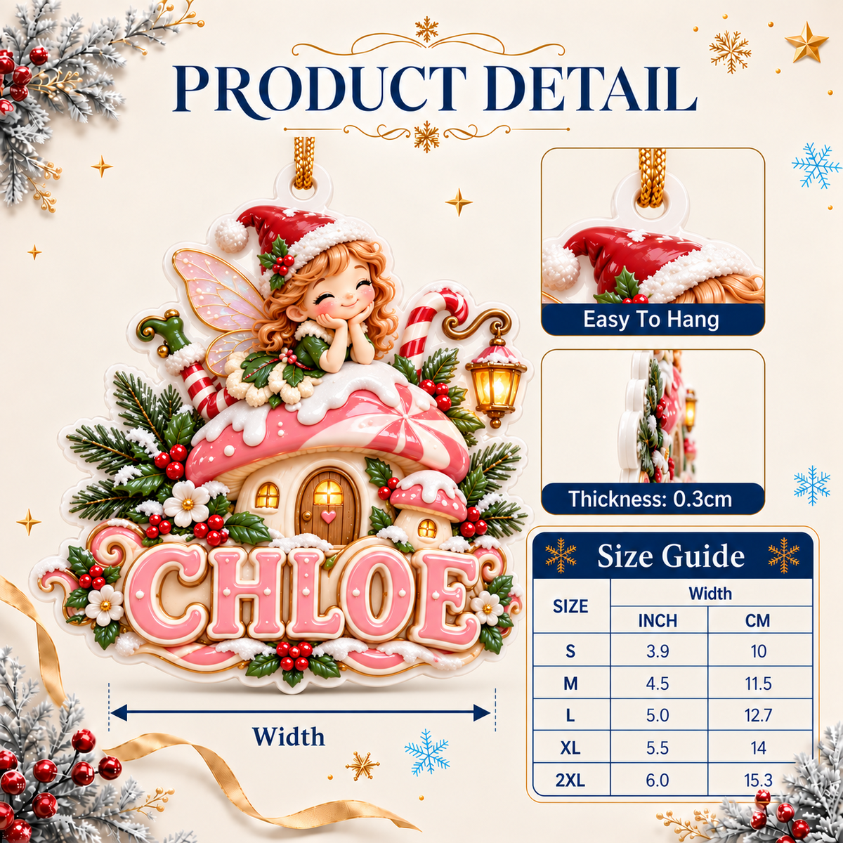 Christmas Fairy Mushroom House Acrylic Hanging Holiday Decor - 3D Relief Ornament
