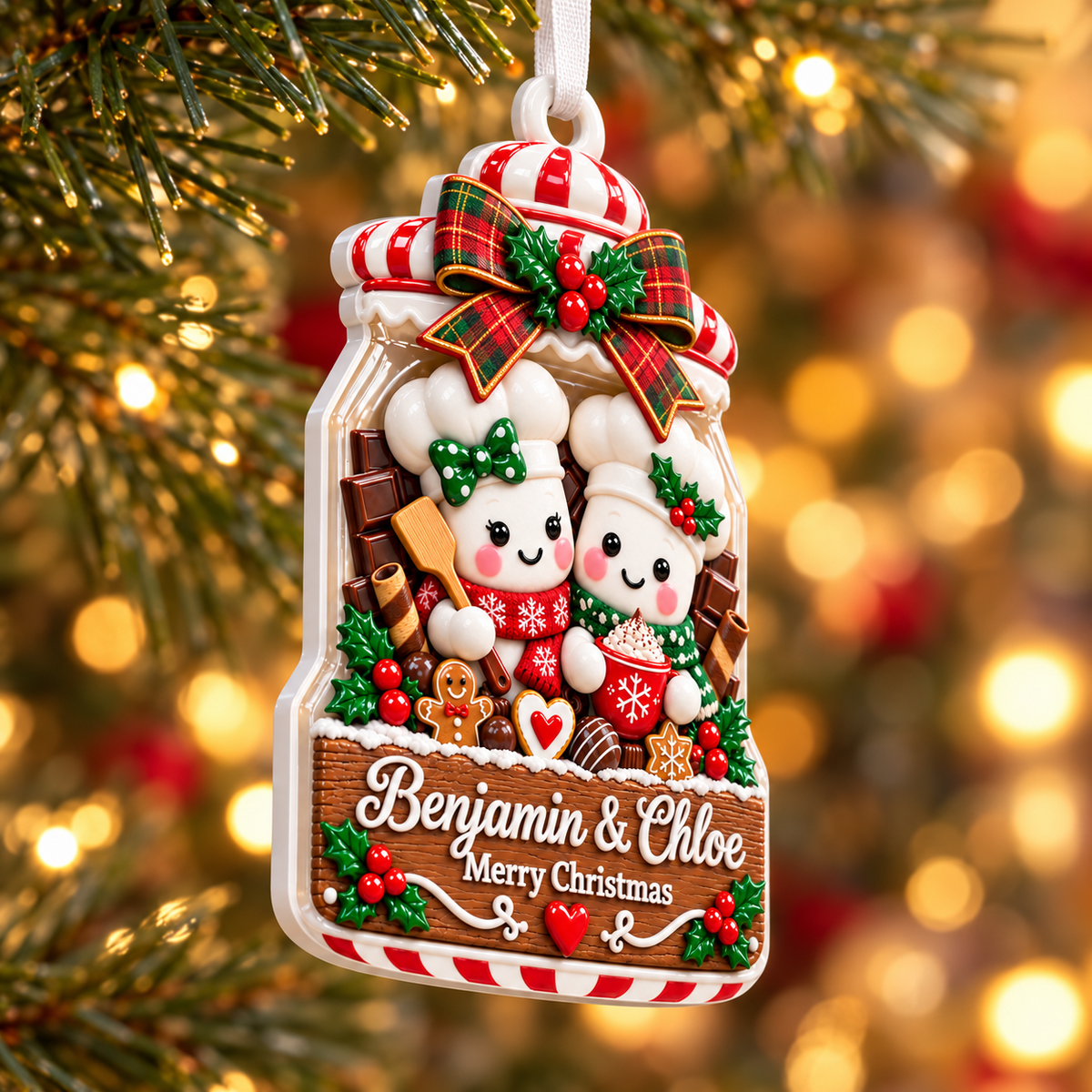 Marshmallow Couple Cookie Jar Christmas Tree Keepsake - 3D Relief Ornament