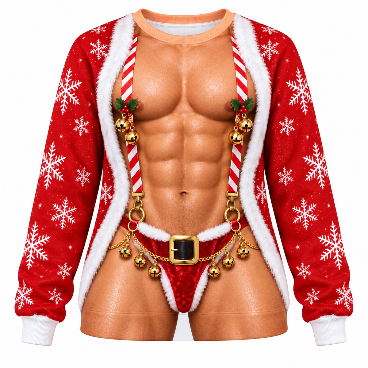 Funny Ugly Christmas Sweatshirt Faux Body Bikini Muscle Print Crewneck