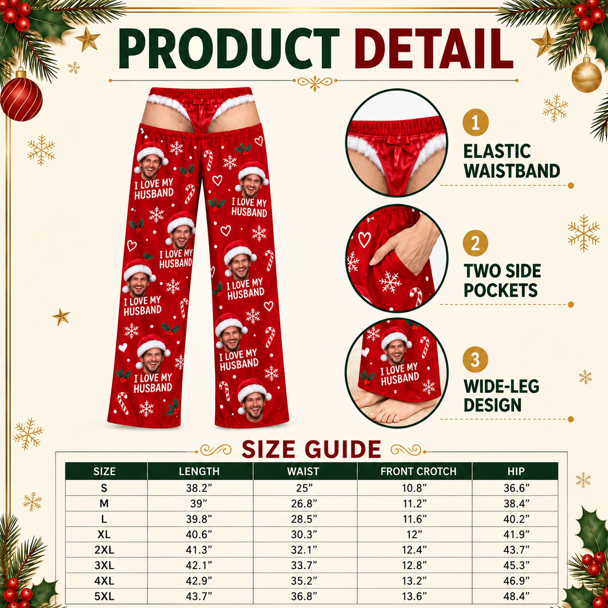 Men Novelty Cutout Pajama Pants Red Christmas Holiday Lounge Trousers