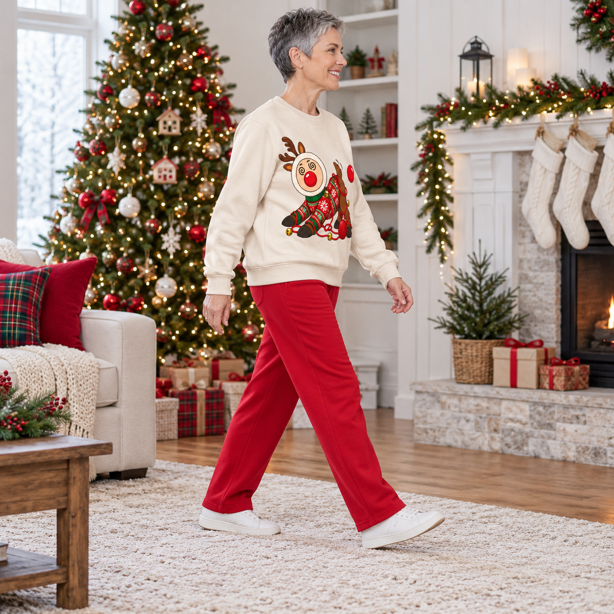 Tangled Reindeer Christmas Sweatshirt, Funny Graphic Crewneck Top