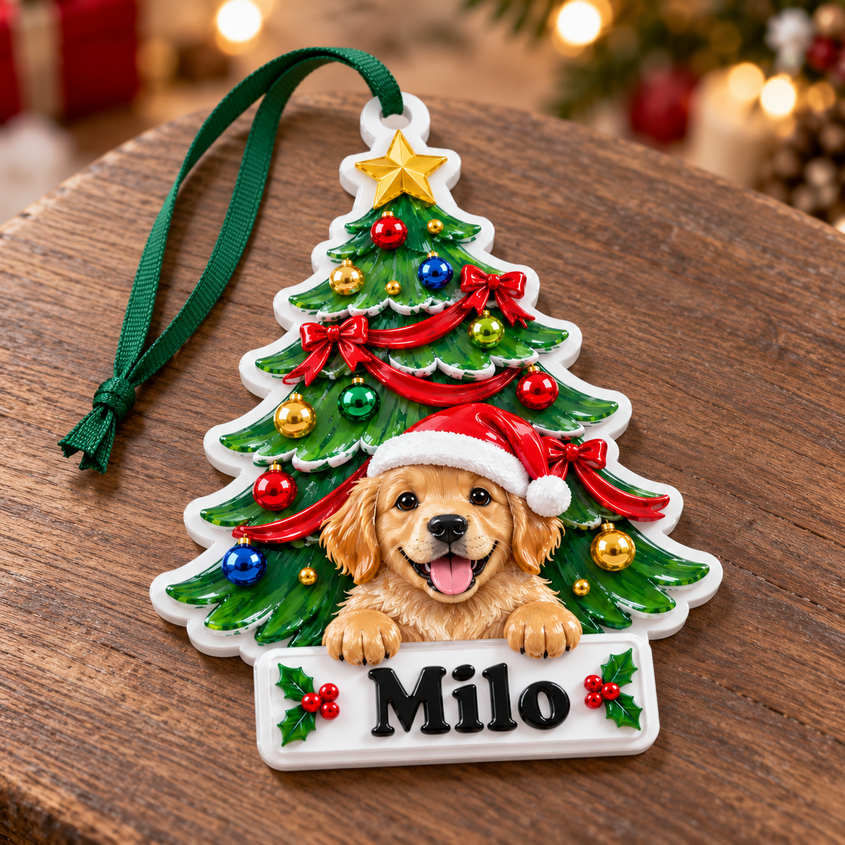 Golden Retriever Puppy Christmas Tree Hanging Holiday Decor - 3D Relief Ornament