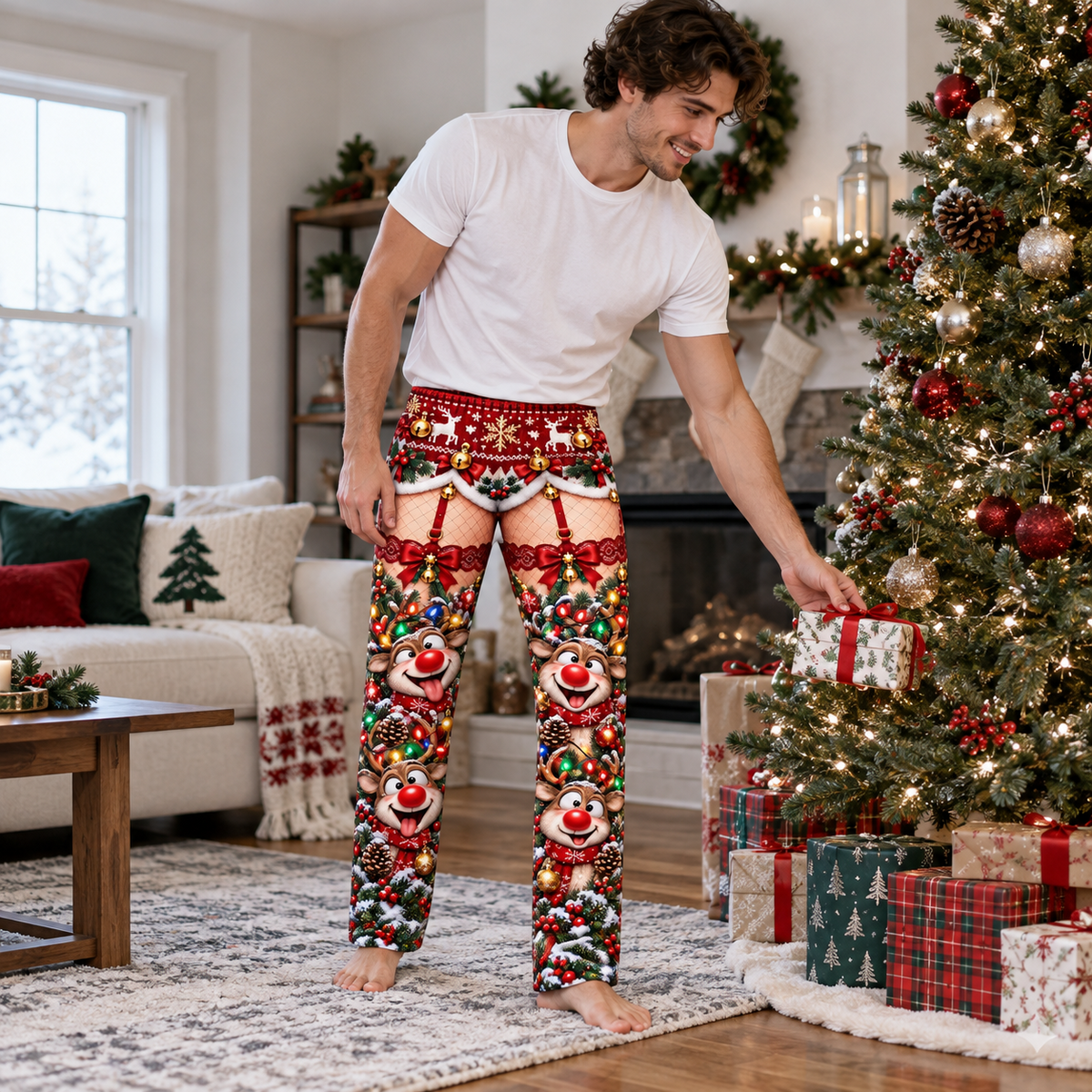 Christmas Pajama Pants Womens Novelty Holiday Printed Trousers