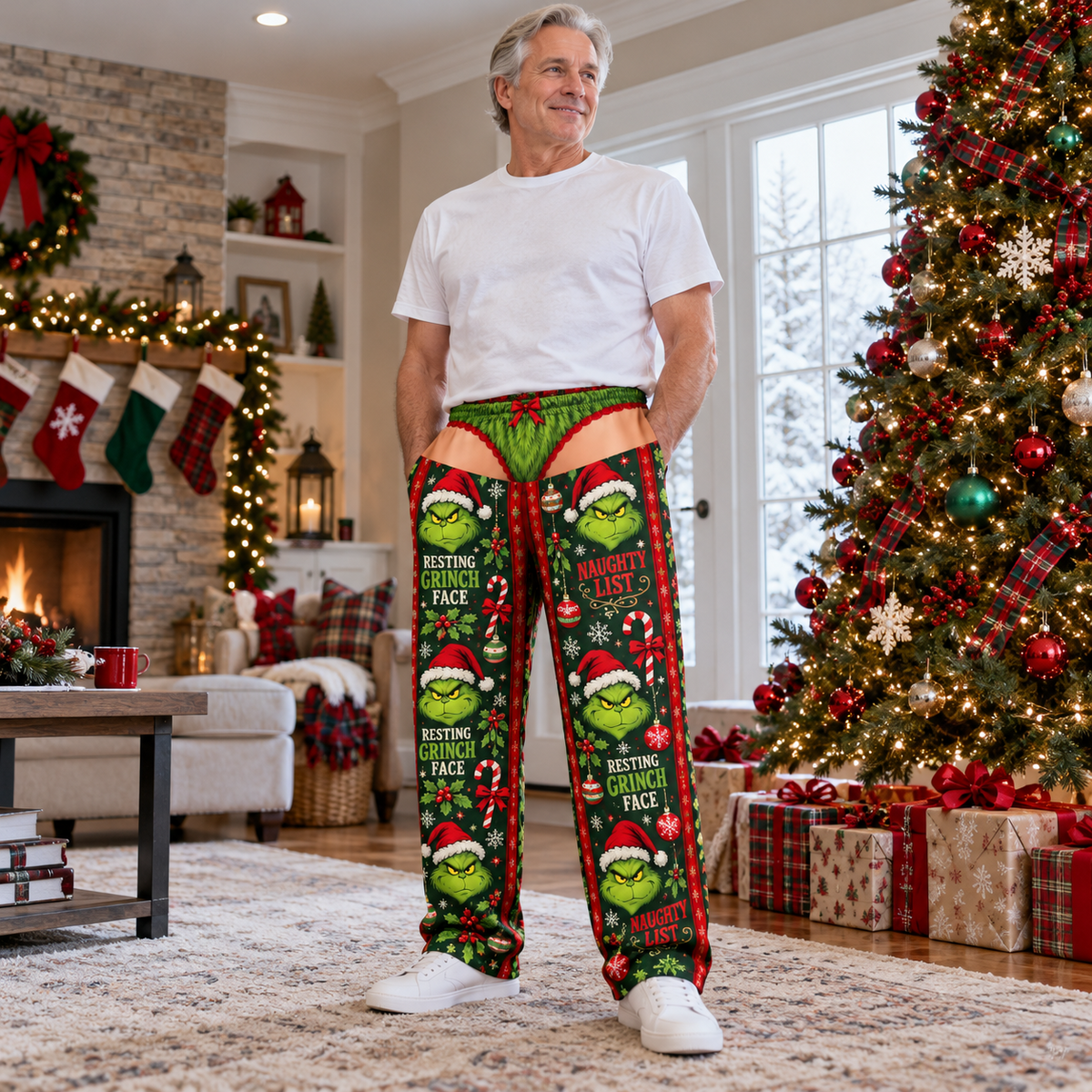 Christmas Pajama Pants Gag Faux Low Rise Novelty Sleep Bottoms