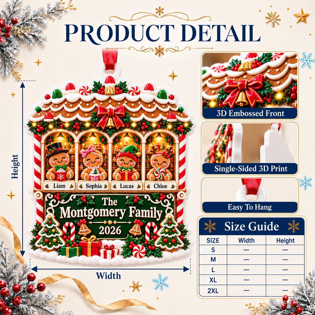 Gingerbread Family House Acrylic Holiday Keepsake - 3D Relief Ornament
