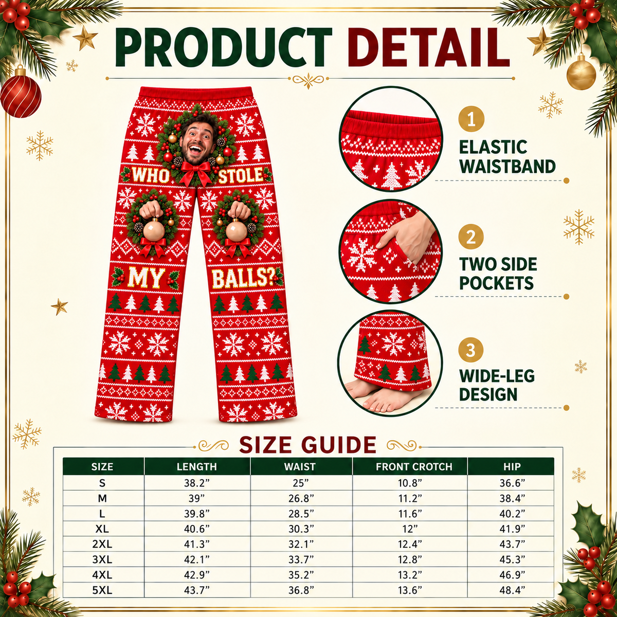 Christmas Pajama Pants Mens Novelty Printed Holiday Lounge Trousers