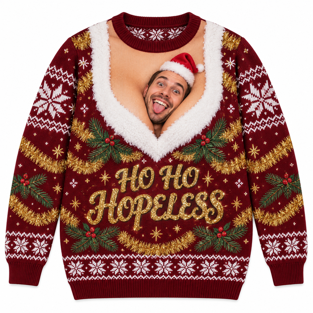 Ugly Christmas Sweatshirt HoHo Hopeless Holiday Graphic Crewneck