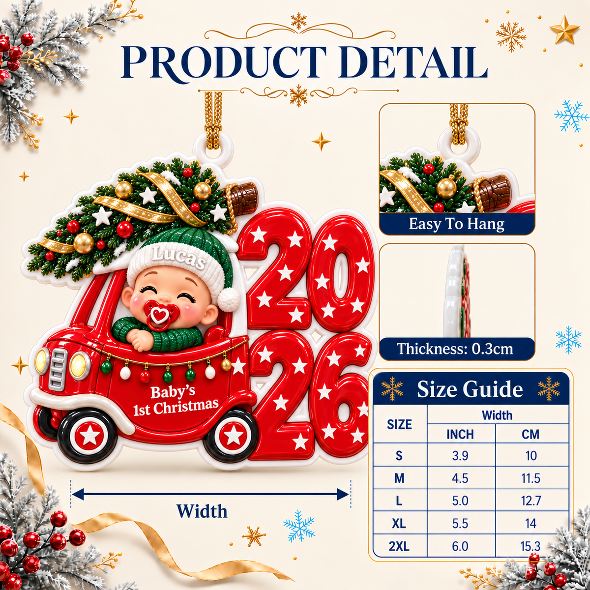 Blank White Acrylic Christmas Tree Farmhouse Pickup Truck Holiday Hanging Decor - 3D Relief Ornament