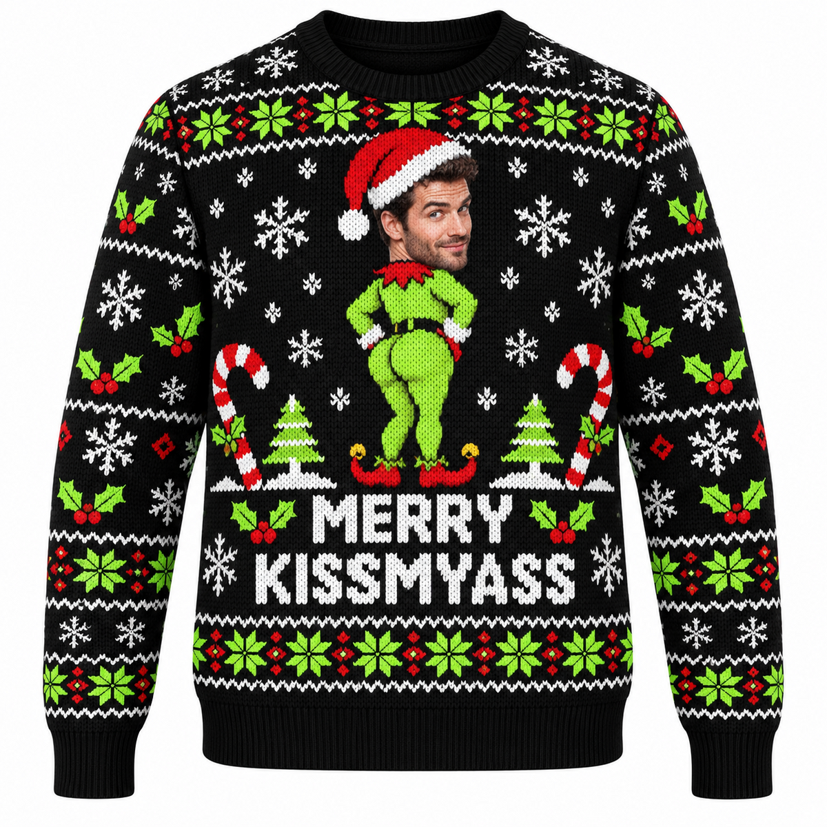 Christmas Sweater Merry Kissmyass Funny Ugly Holiday Pullover