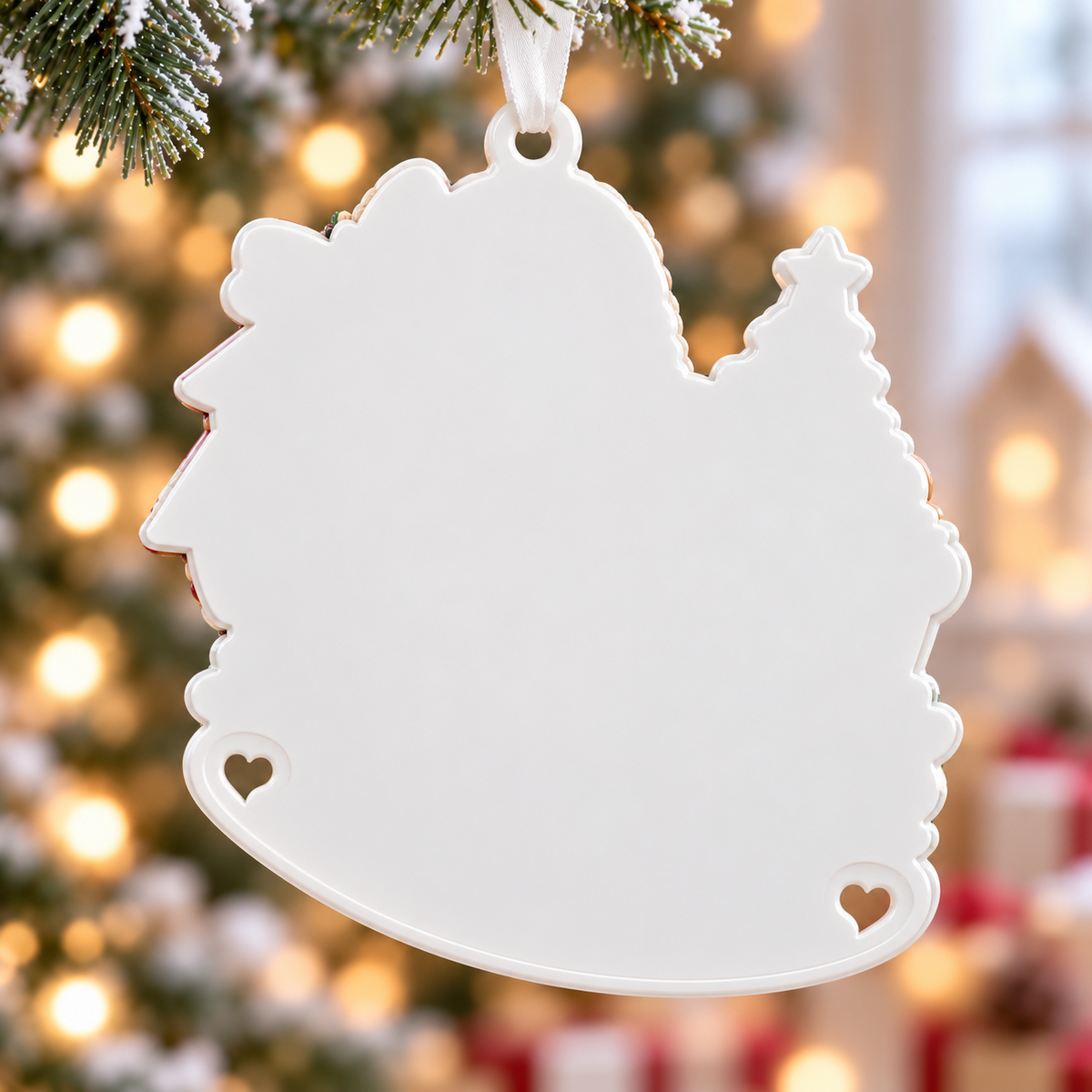 Sleeping Baby in Rocking Cradle with Woodland Fawn and Pine Accents - 3D Relief Ornament