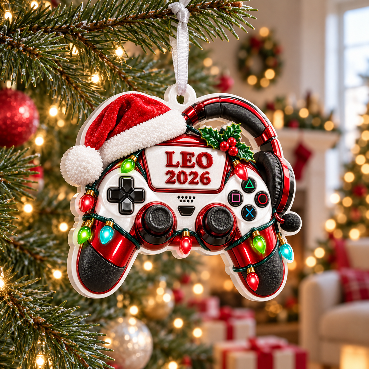 Video Game Controller with Santa Hat and Headset Holiday Keepsake - 3D Relief Ornament