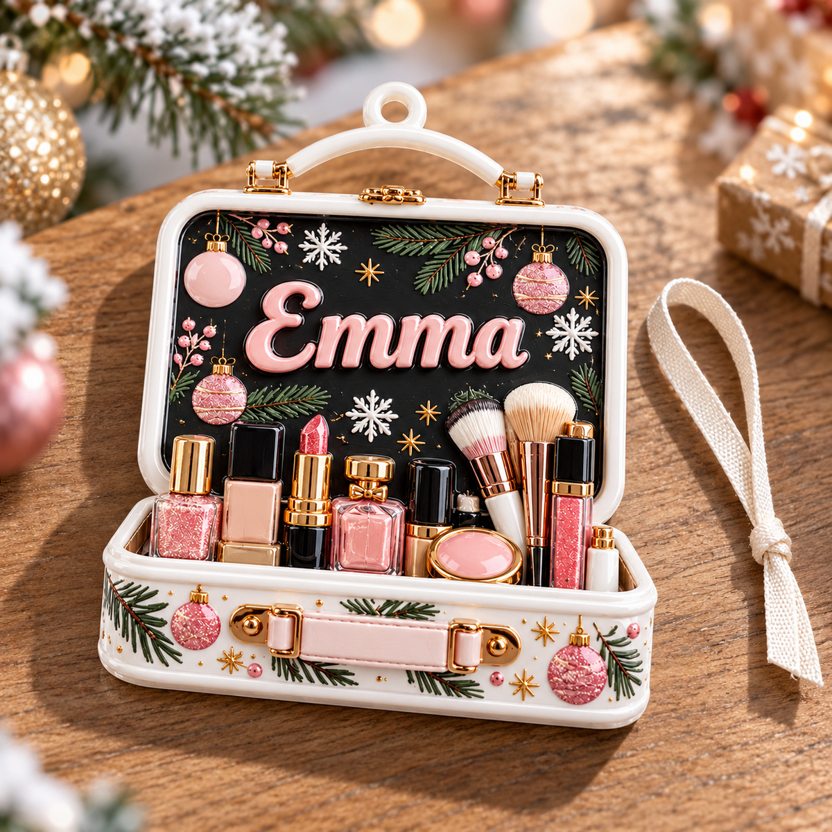 Makeup Vanity Case Holiday Tree Hanging Keepsake - 3D Relief Ornament