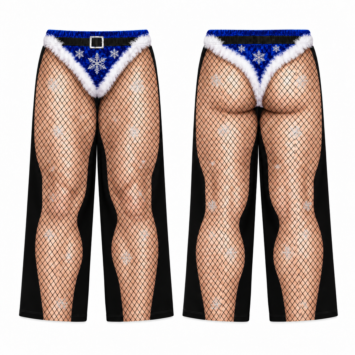 Novelty Christmas Pajama Pants Fishnet Santa Brief Print Loungewear