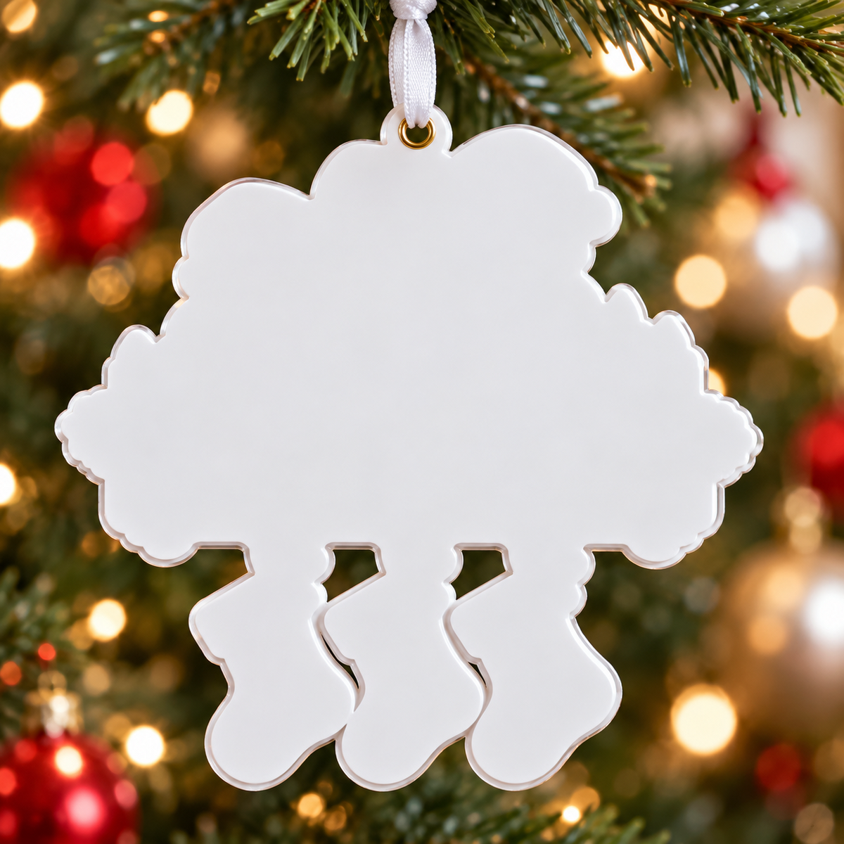 Family of 3 Christmas Fireplace Stockings Holiday Tree Decoration - 3D Relief Ornament