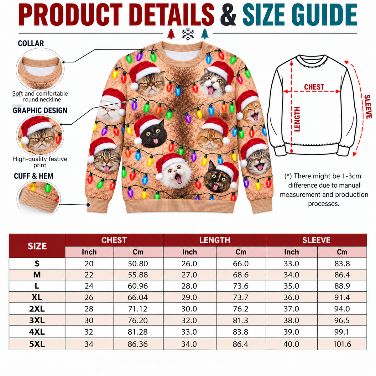 Christmas Sweatshirt, Funny Hairy Chest Holiday Lights Crewneck Top