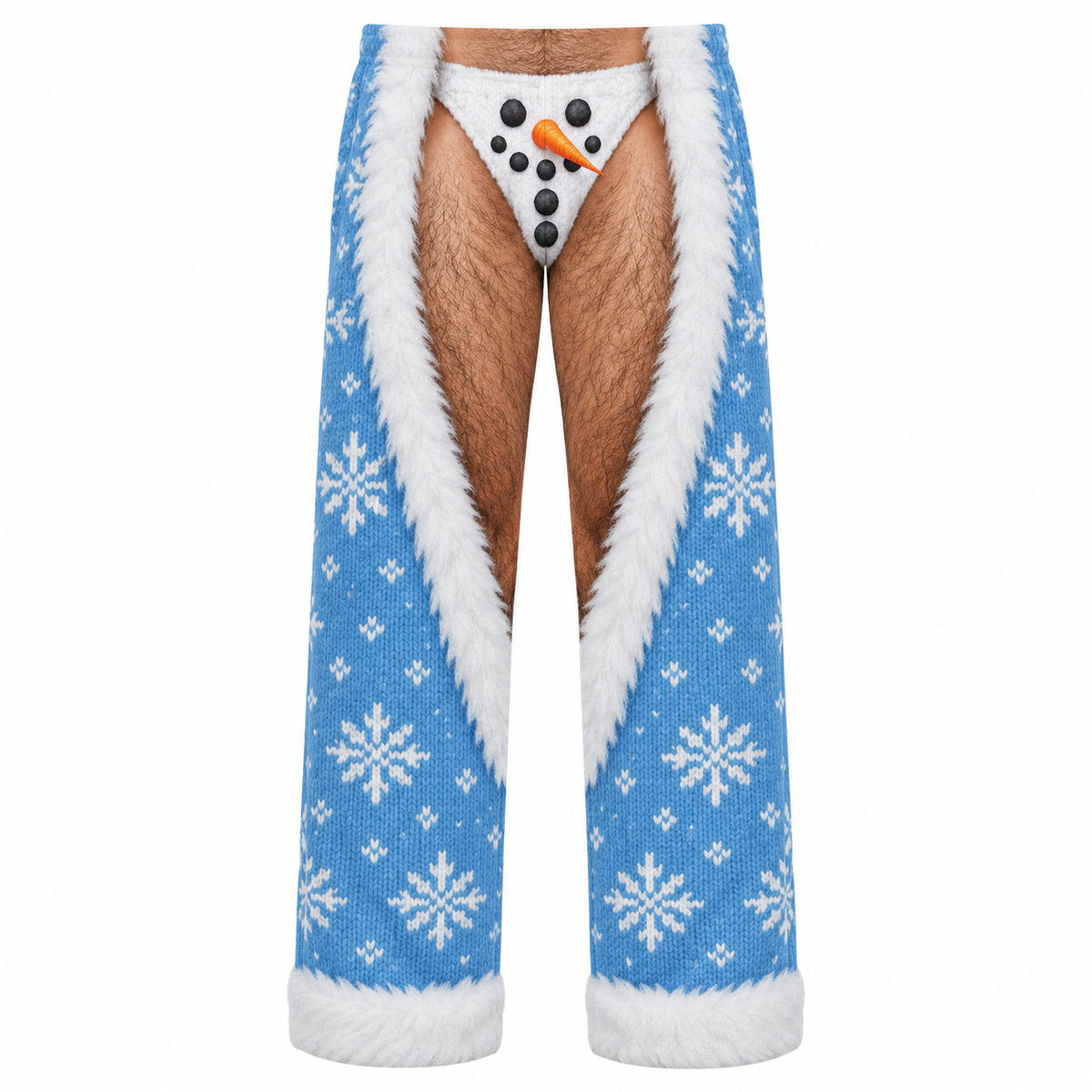 Novelty Christmas Chaps Blue Snowflake Fur Trim Holiday Pants