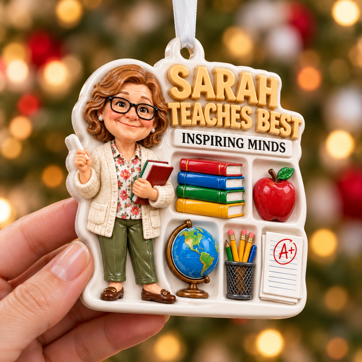 Inspiring Minds Classroom Shelf and Female Teacher Figurine - 3D Relief Ornament