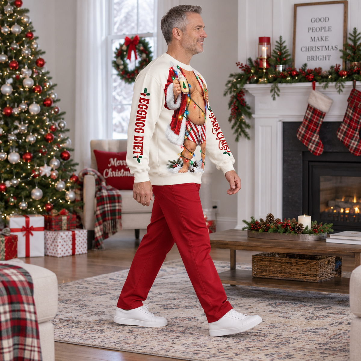 Funny Christmas Sweatshirt, Novelty Holiday Body Print Pullover