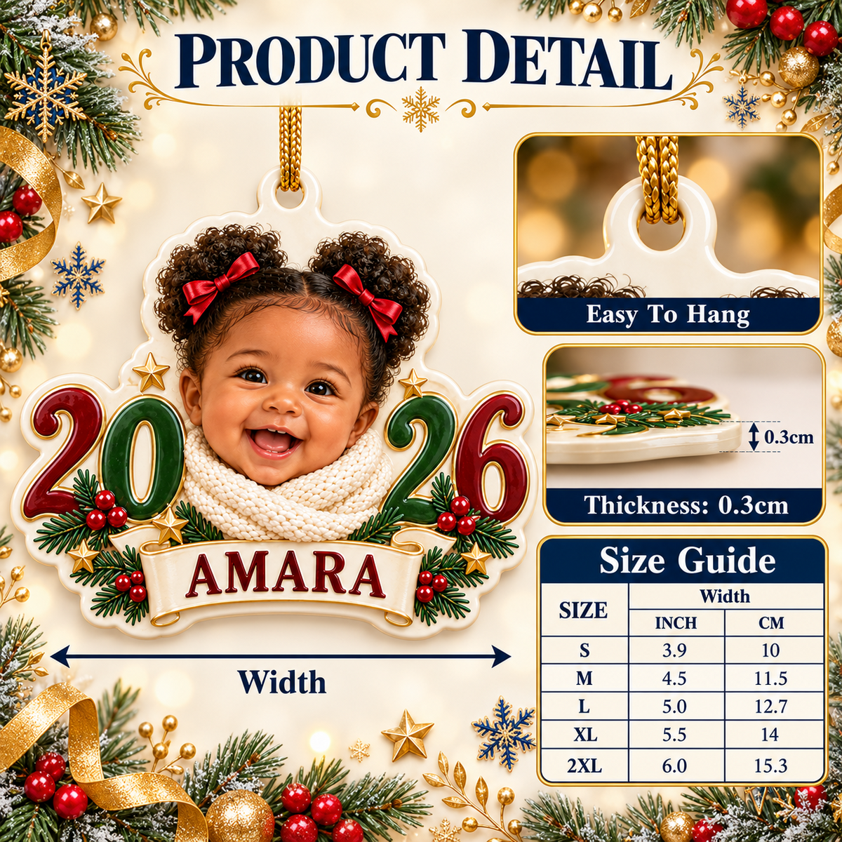 Baby Photo Keepsake 2026 Year Commemorative Ceramic Style Hanging Decor - 3D Relief Ornament