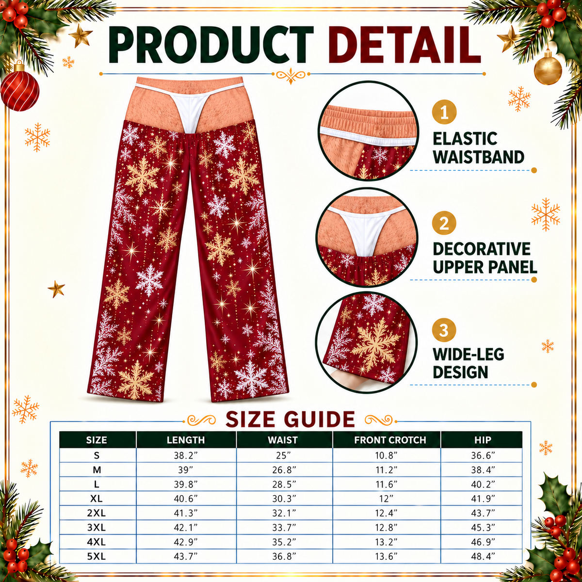 Mens Pajama Pants Novelty Snowflake Holiday Illusion Loungewear