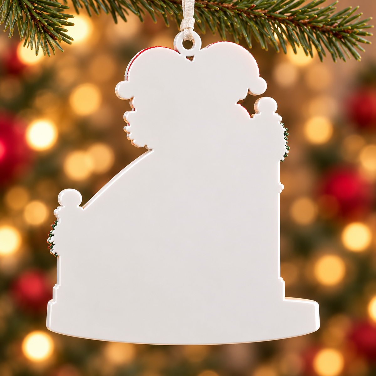 Family Couple with Two Dogs on Christmas Staircase Holiday Keepsake - 3D Relief Ornament