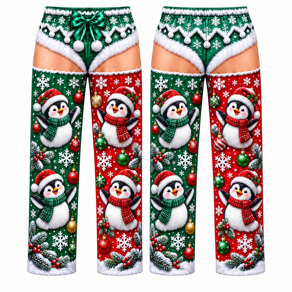 Funny Christmas Pajama Pants Novelty Trompe L'Oeil Print Trousers