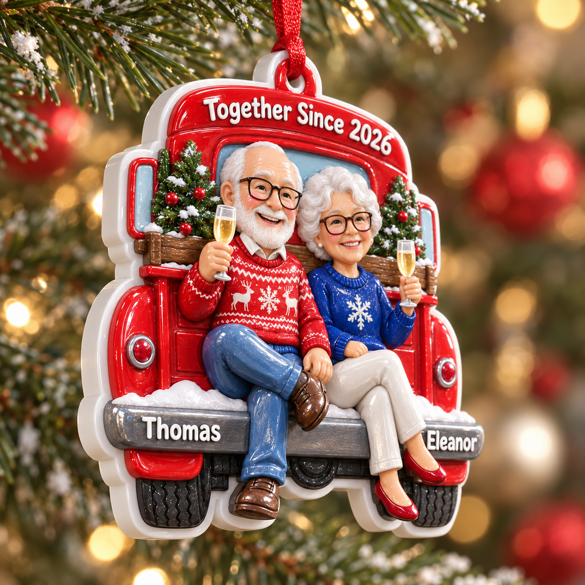White Pickup Truck Silhouette Christmas Tree Hanging Keepsake Plaque - 3D Relief Ornament