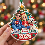 Couple with Pet Dog by Christmas Tree Holiday Keepsake Plaque - 3D Relief Ornament