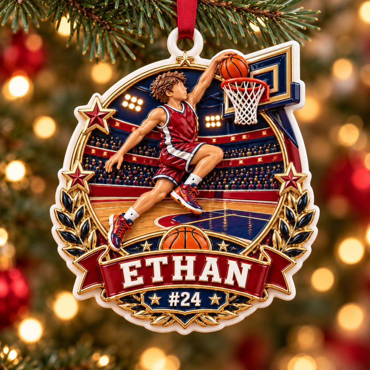 Basketball Player Slam Dunk Holiday Tree Keepsake - 3D Relief Ornament