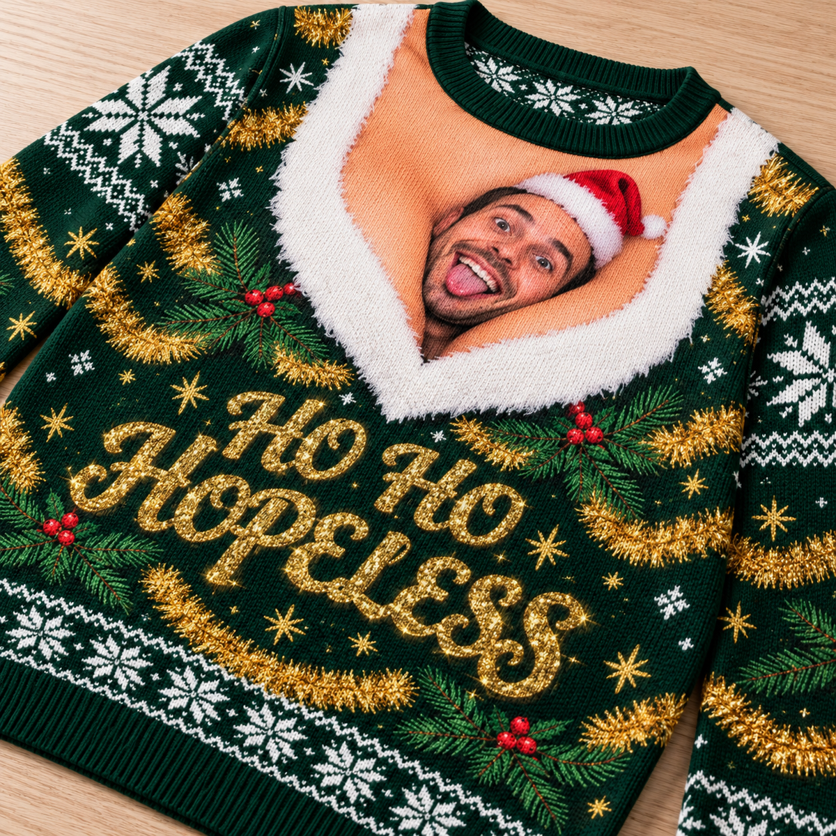 Ugly Christmas Sweatshirt HoHo Hopeless Holiday Graphic Crewneck