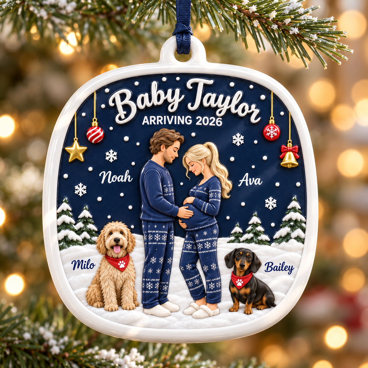 Expecting Parents Pregnancy Announcement with Dogs Plaque - 3D Relief Ornament
