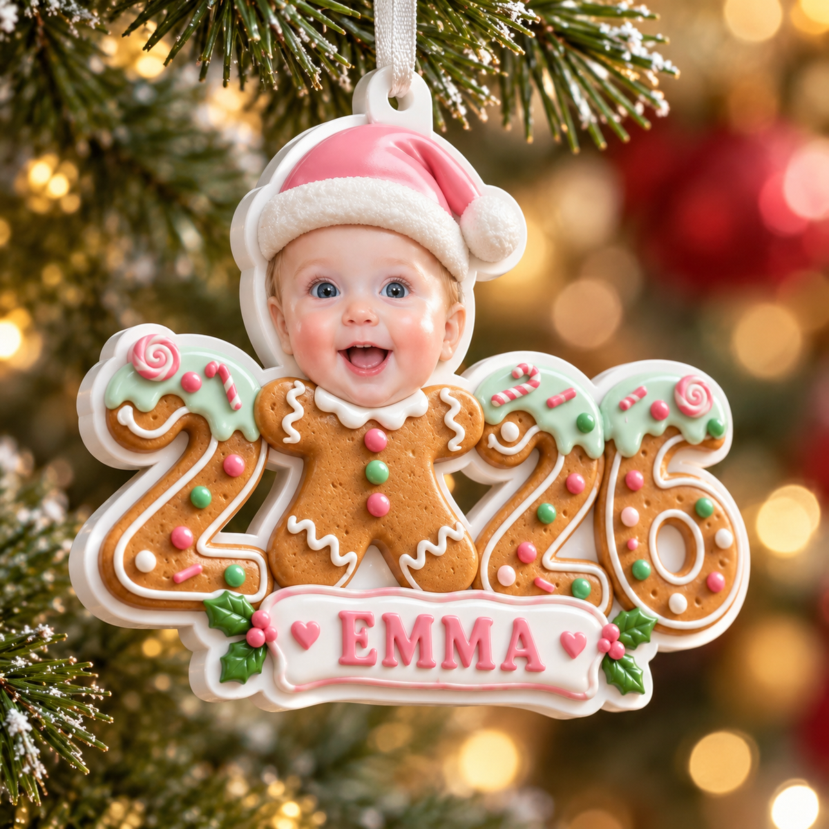 Gingerbread Cookie 2026 Baby Christmas Tree Hanging Holiday Keepsake - 3D Relief Ornament