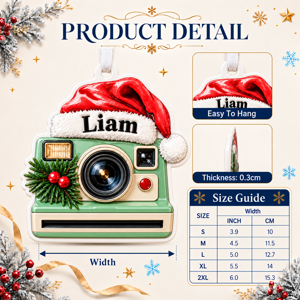 Retro Instant Camera with Santa Hat Holiday Keepsake - 3D Relief Ornament