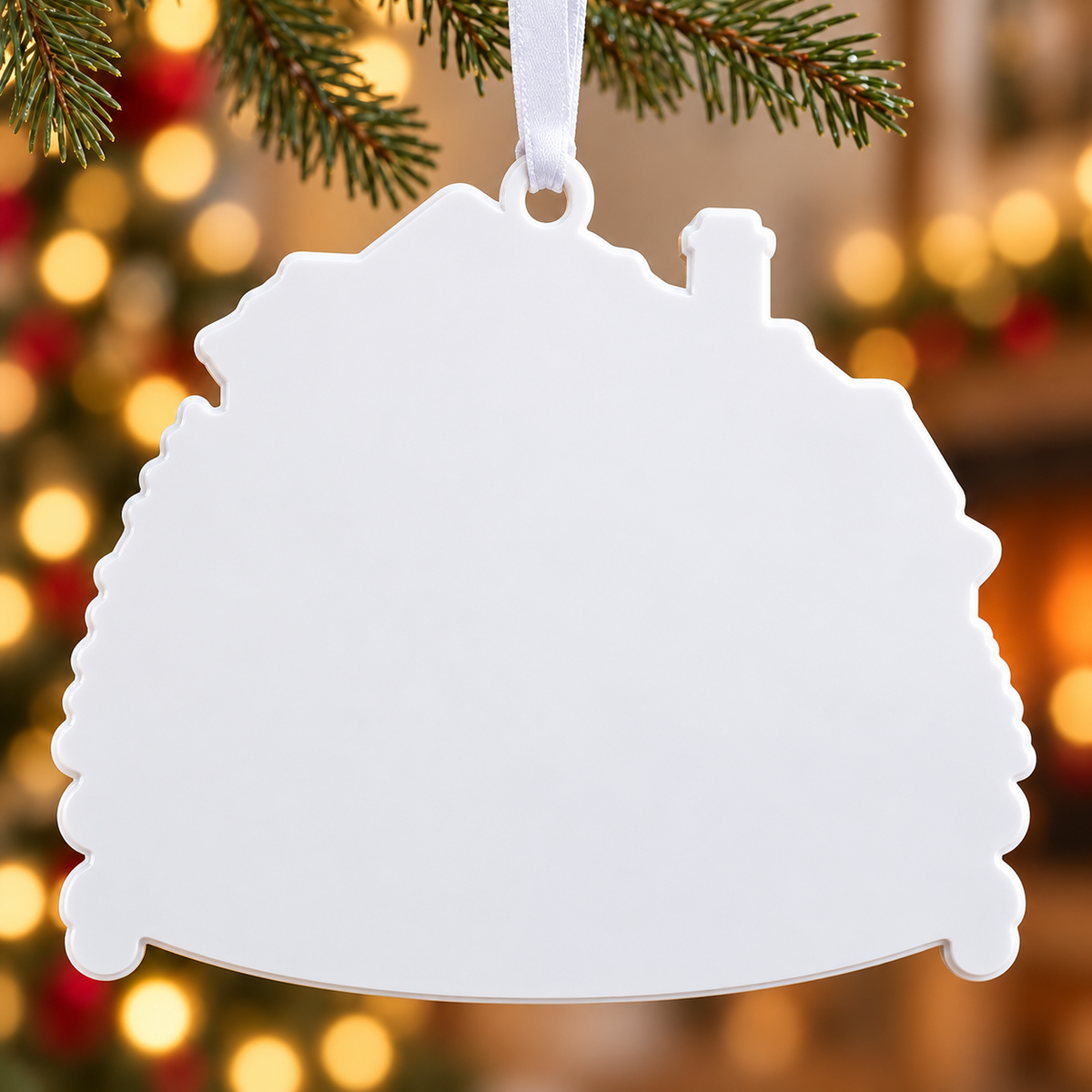 Snowy Winter House Holiday Keepsake with Ribbon Hanging Loop - 3D Relief Ornament