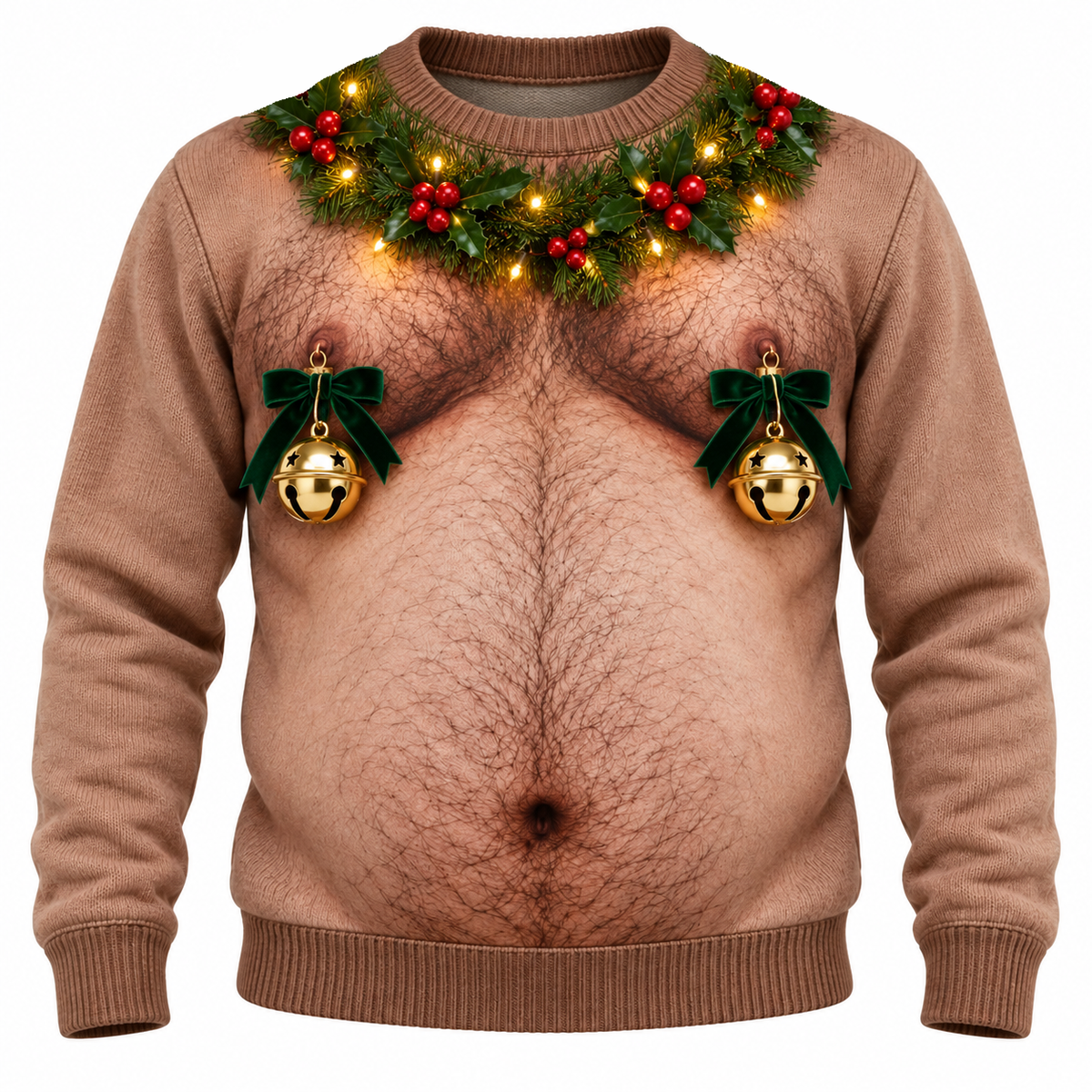 Hairy Chest Christmas Sweatshirt Funny Holiday Garland Tan Pullover