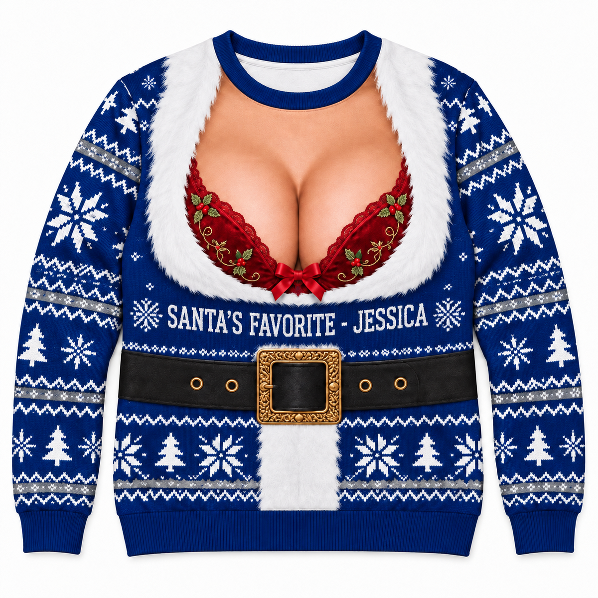 Ugly Christmas Sweatshirt Faux Cleavage Bra Graphic Gag Pullover