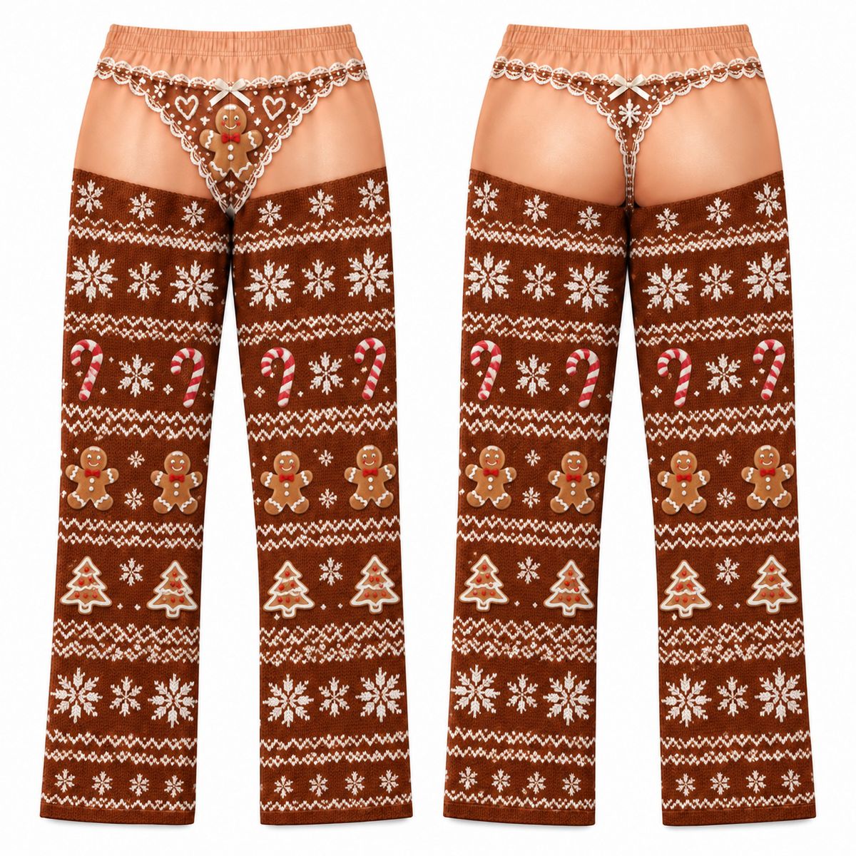 Novelty Christmas Pajama Pants with Faux Low Rise Print
