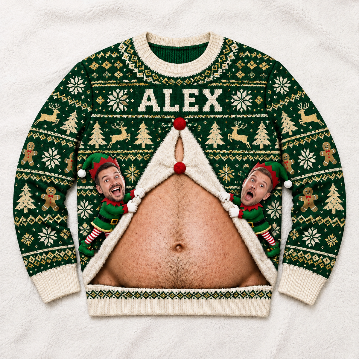 Christmas Sweatshirt with Hairy Belly Illusion Holiday Pullover