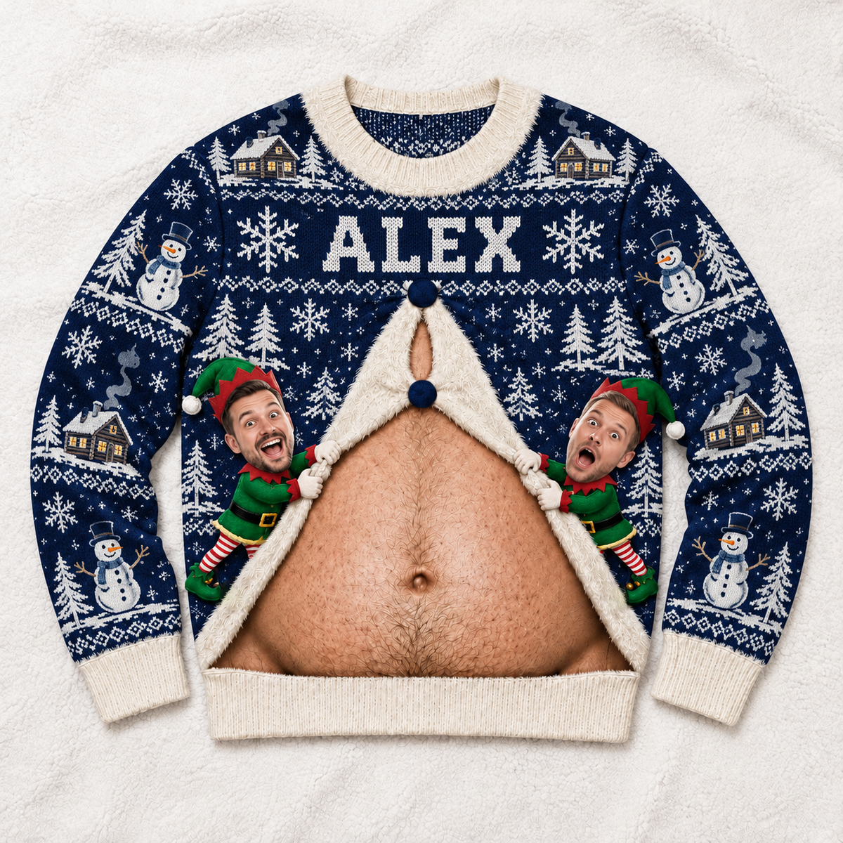 Christmas Sweatshirt with Hairy Belly Illusion Holiday Pullover