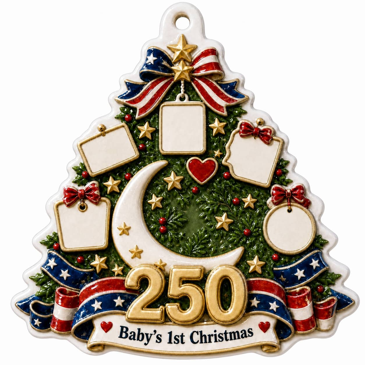 Baby's First Christmas Tree Keepsake, America 250 Patriotic Birth Stats - 3D Relief Ornament