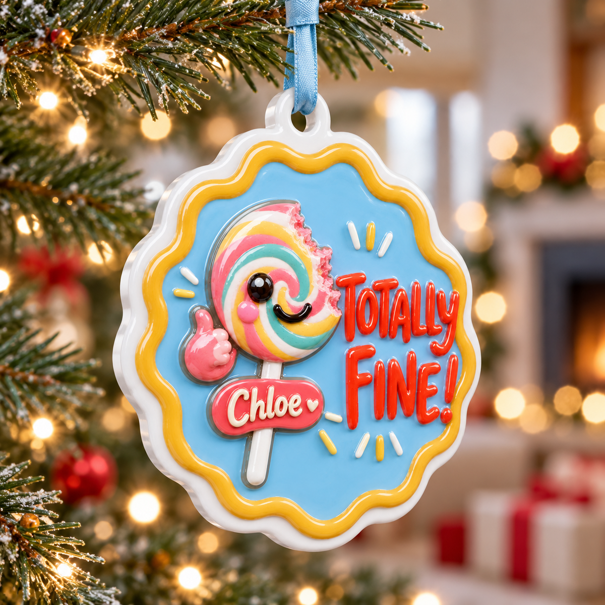 White Scalloped Round Ceramic Christmas Tree Hanging Medallion Decor - 3D Relief Ornament