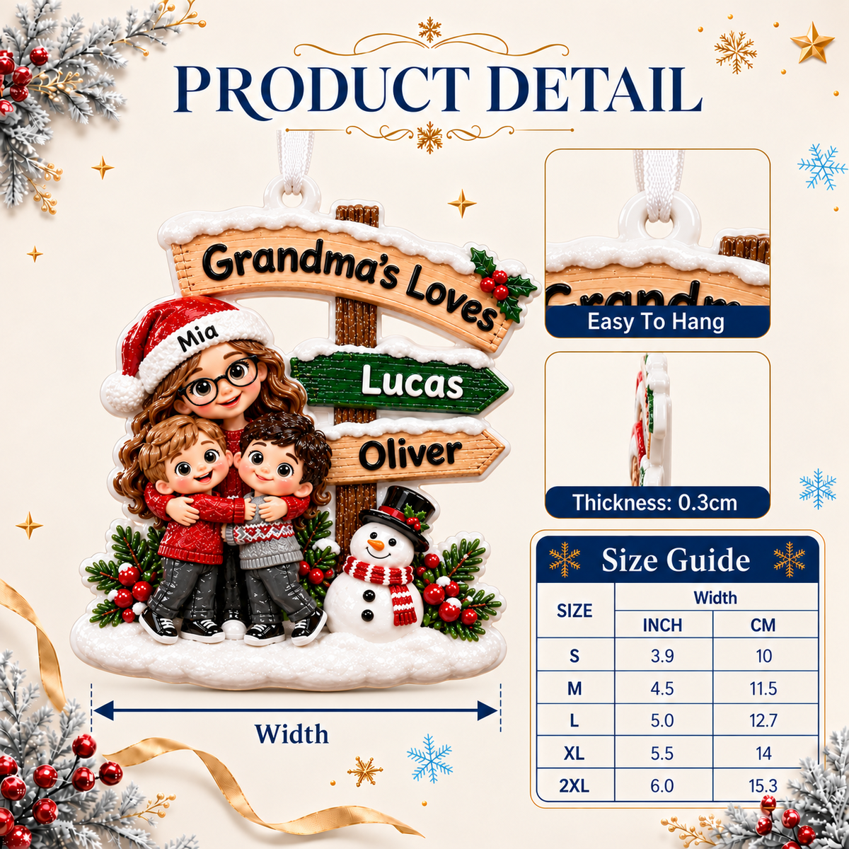 Grandma And Grandkids Directional Sign Winter Holiday Family Keepsake - 3D Relief Ornament