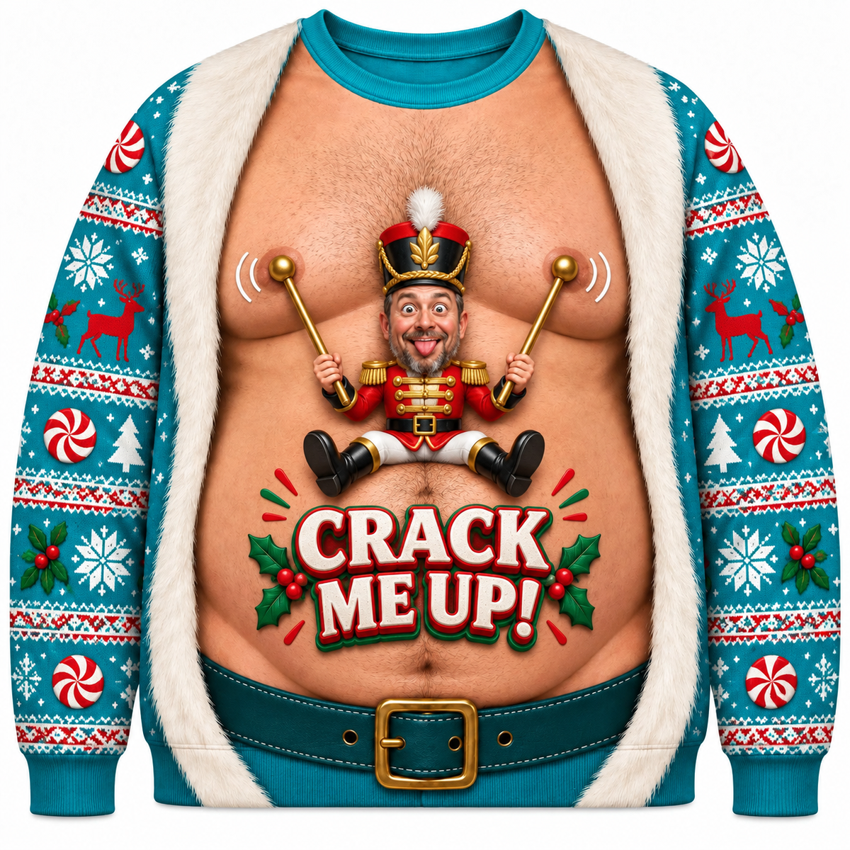 Funny Christmas Sweatshirt Faux Hairy Chest Holiday Graphic Crewneck