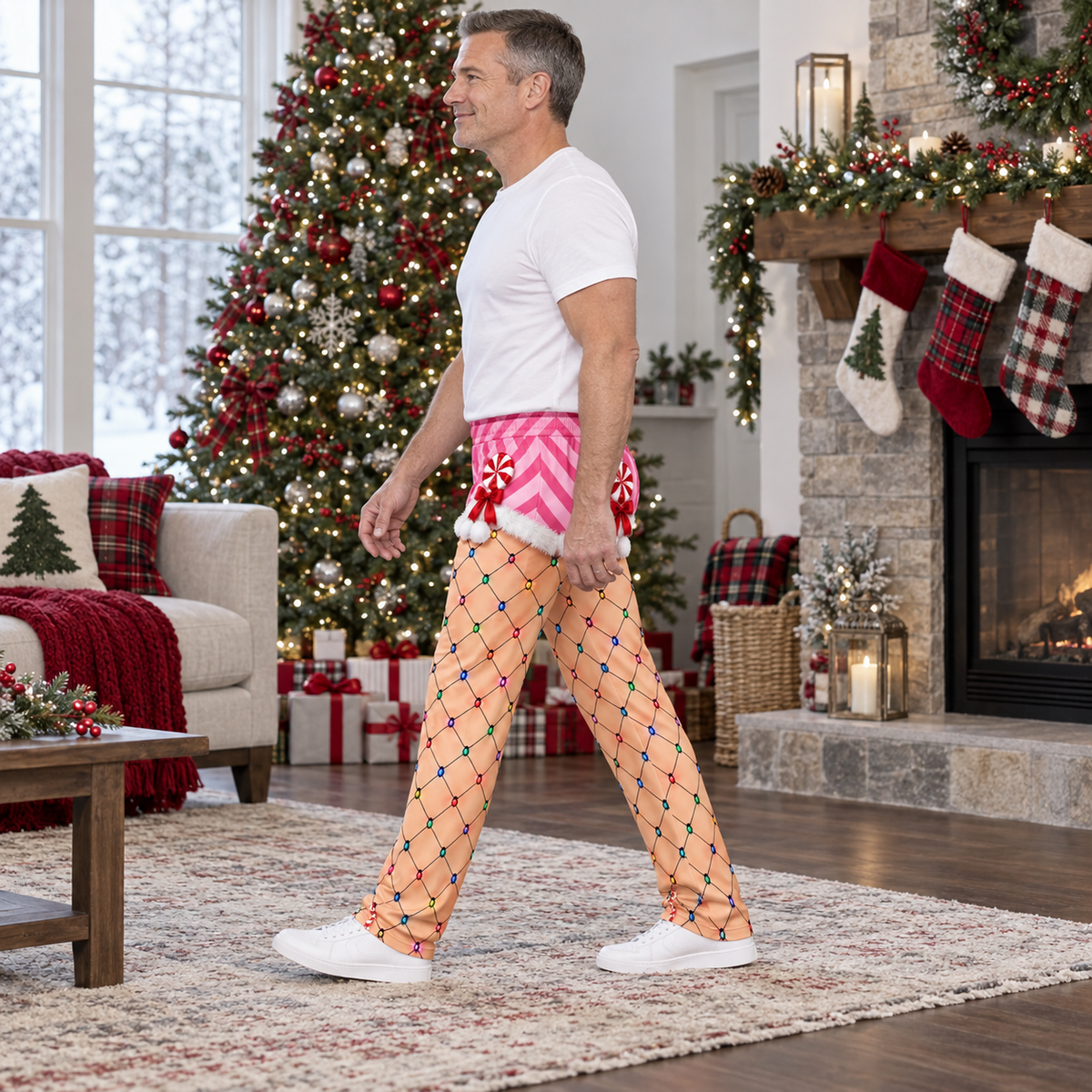 Christmas Pajama Pants Printed Trompe L'Oeil Holiday Lounge Bottoms