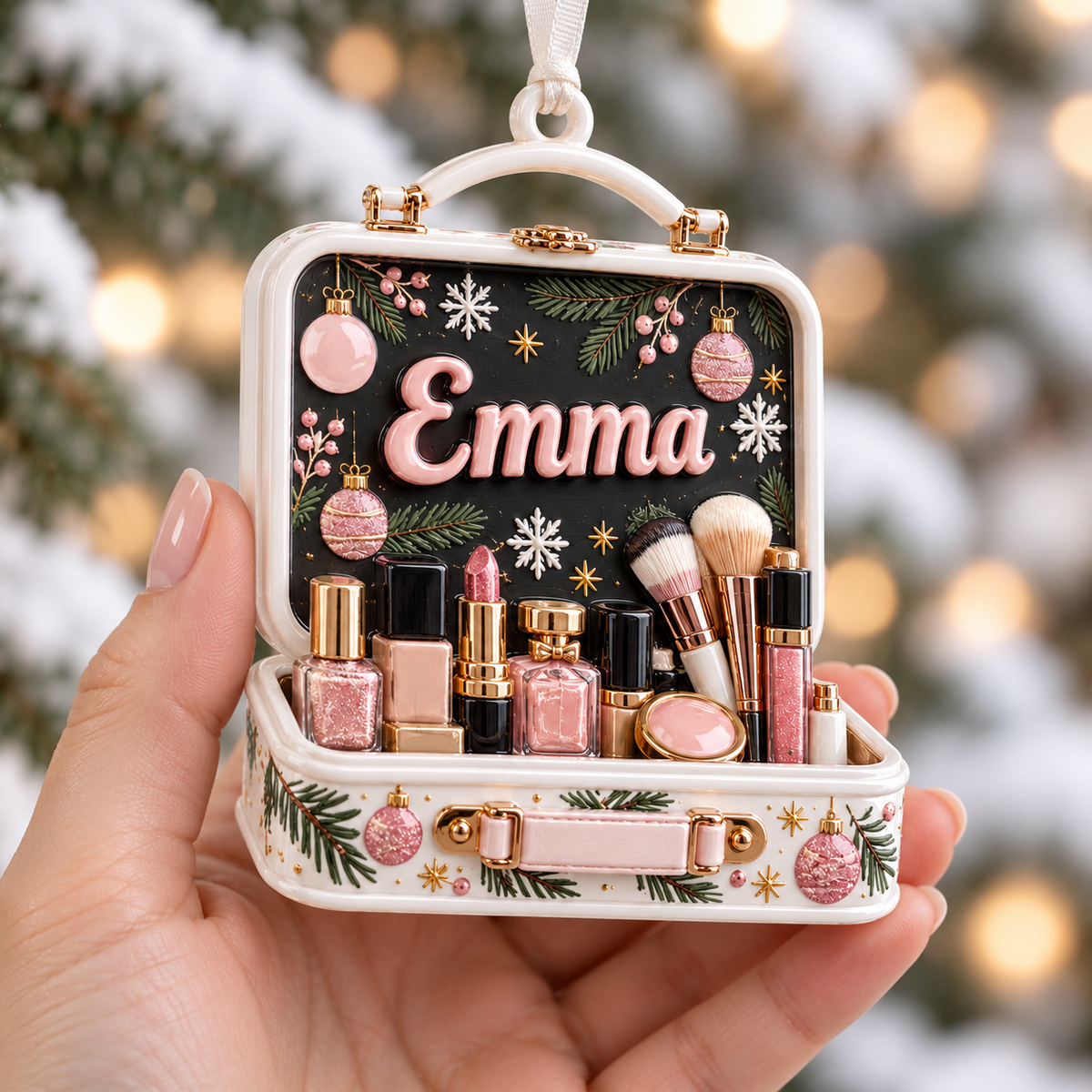 Makeup Vanity Case Holiday Tree Hanging Keepsake - 3D Relief Ornament