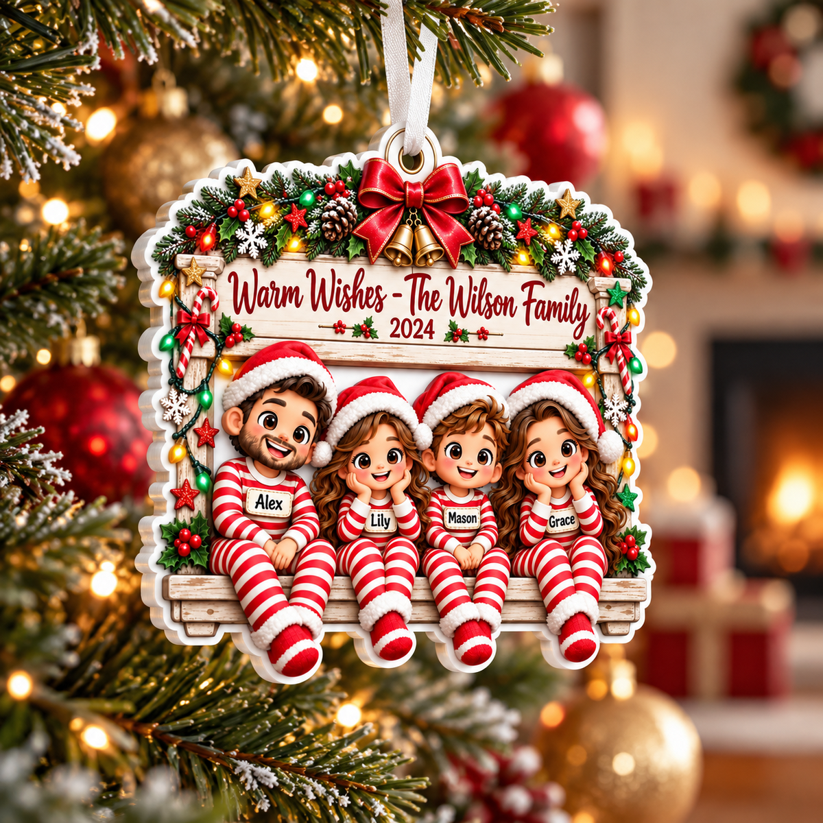 Christmas Family Pajama Holiday Hanging Plaque - 3D Relief Ornament